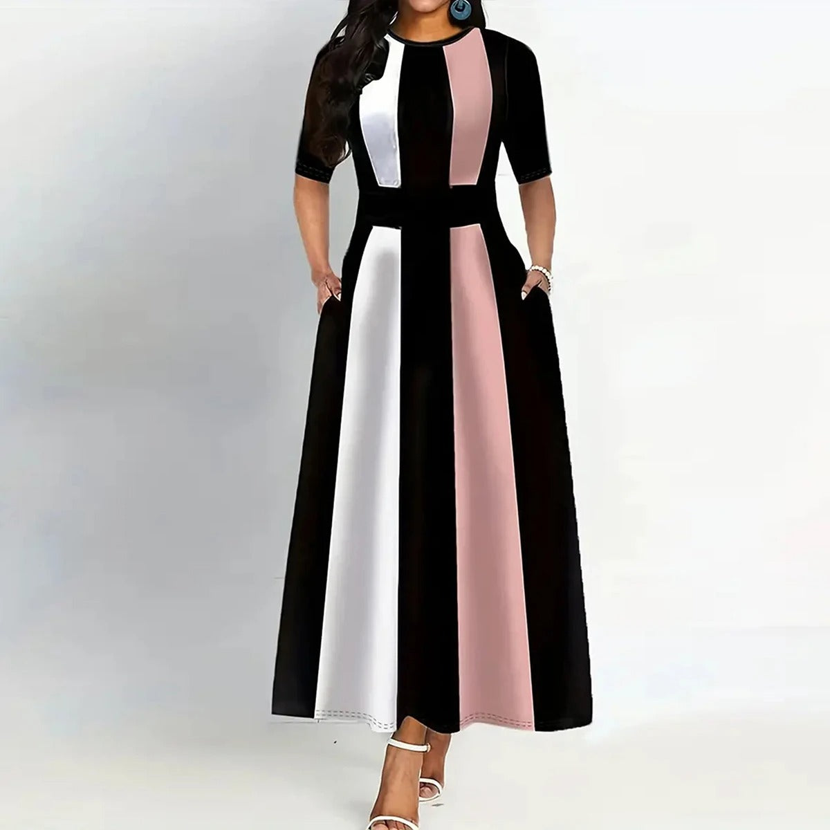 Chic Colorblock Elegance Maxi Dress