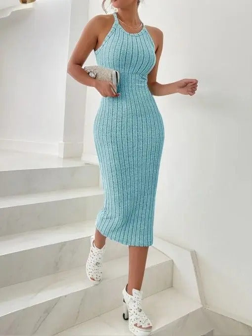 Women’s Slim Fit Halter Neck Bodycon Midi Dress