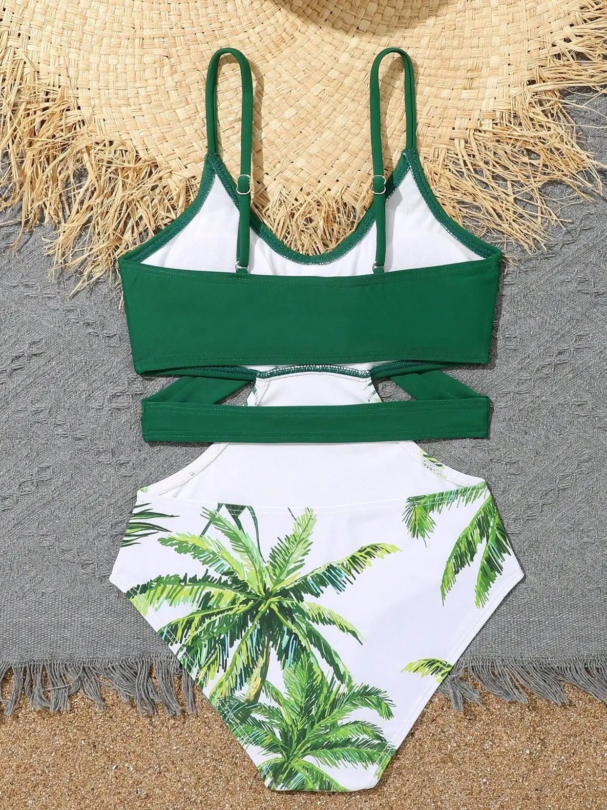 Tropical Palm High-Waist Bikini Set