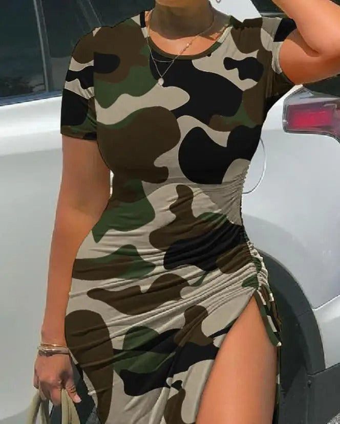 Army Glam Side Slit Dress