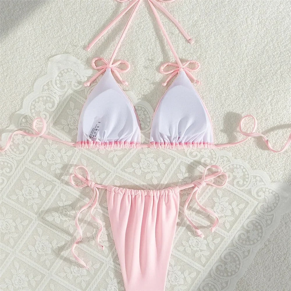 Cotton Candy Dream – Pink Ruched Triangle Bikini Set