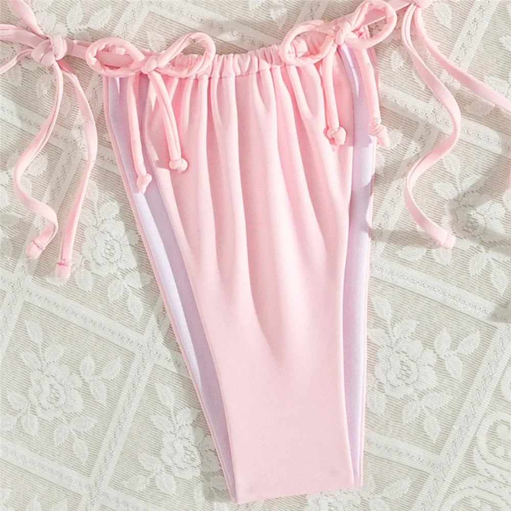 Cotton Candy Dream – Pink Ruched Triangle Bikini Set