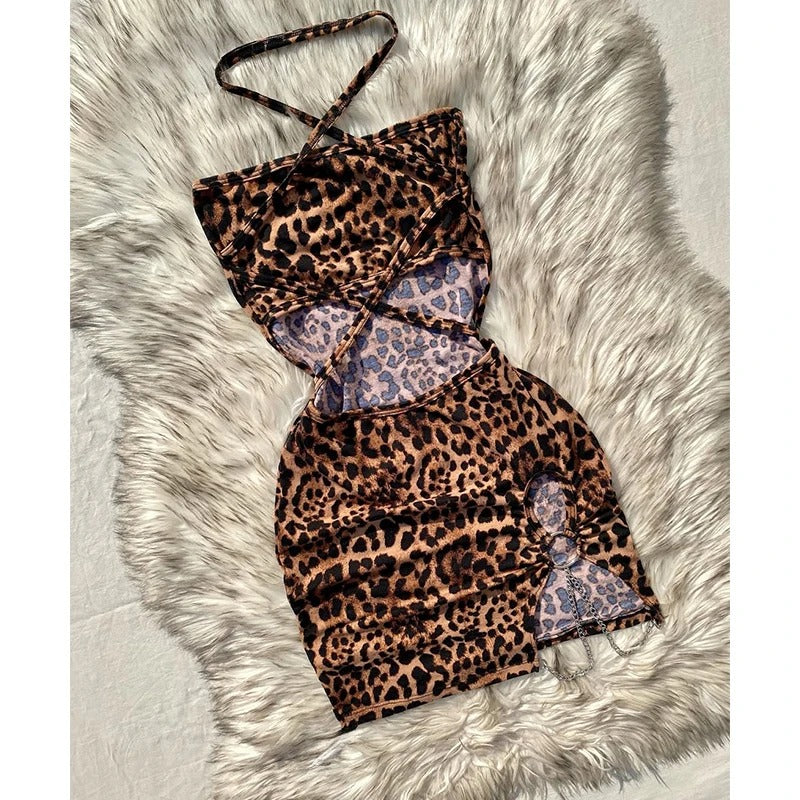 Wild Allure Leopard Cutout Mini Dress