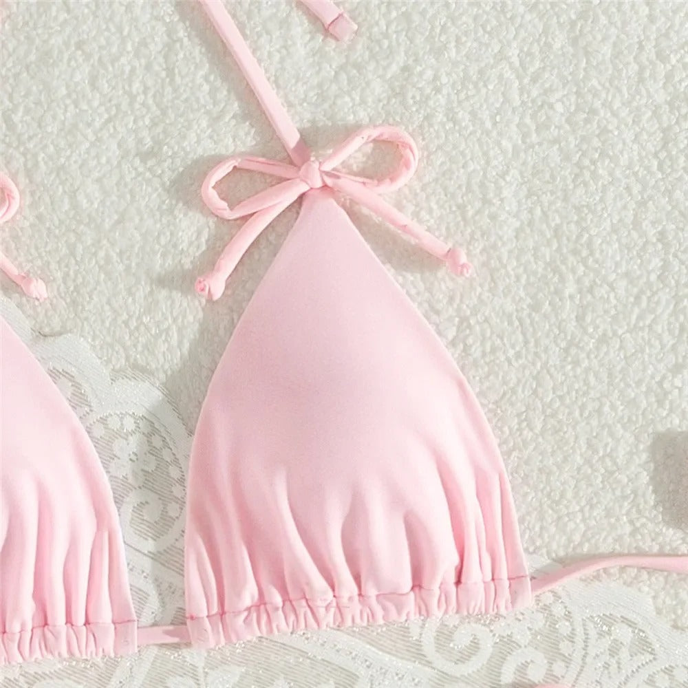 Cotton Candy Dream – Pink Ruched Triangle Bikini Set