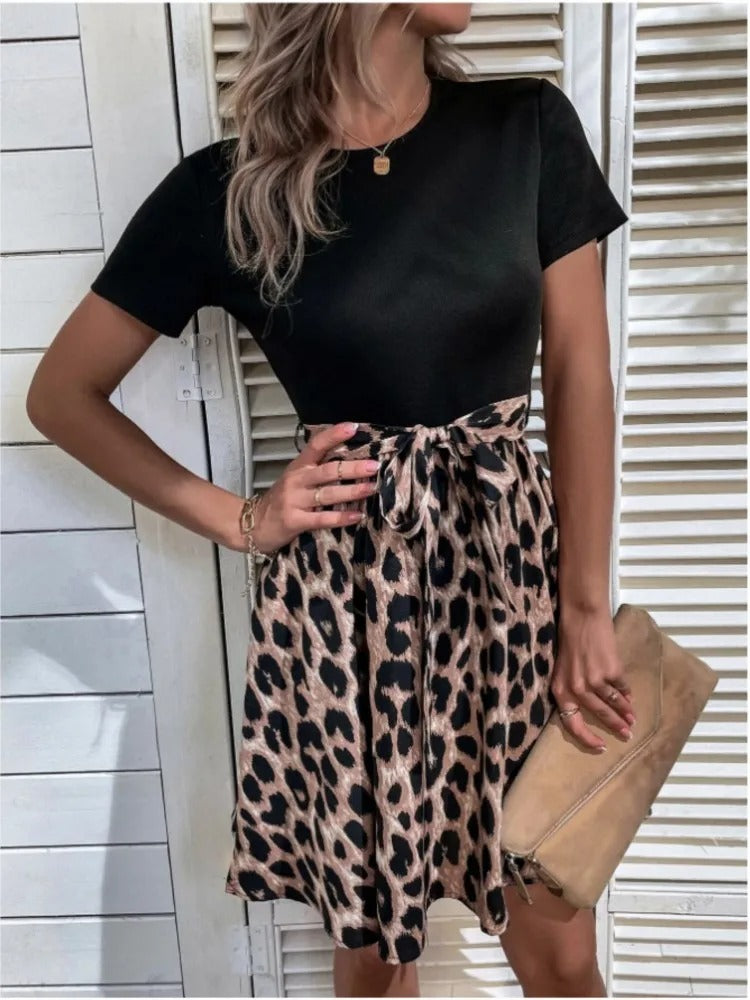Leopard Charm Short-Sleeve Dress