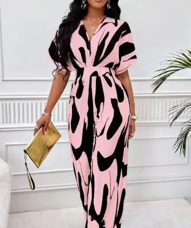 Chic V-Neck Abstract Pattern Jumpsuit