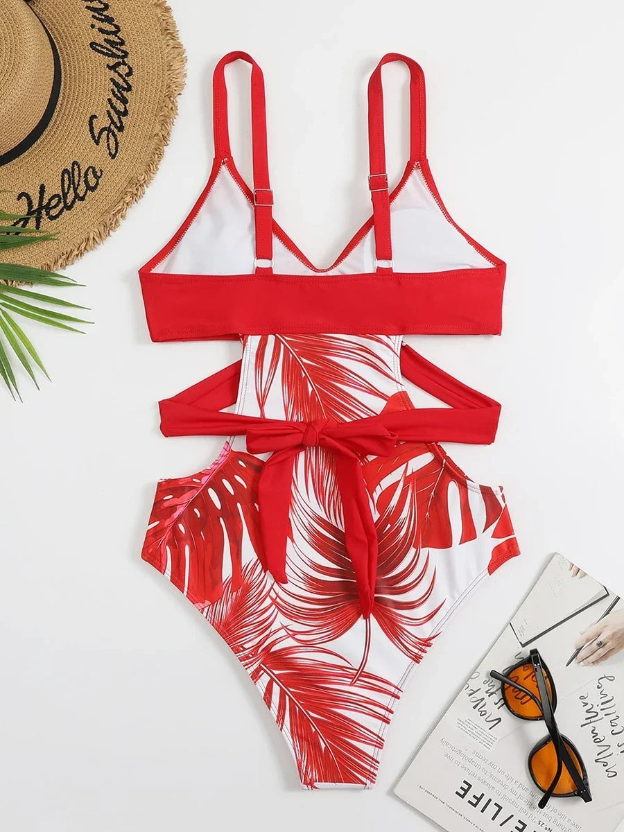 Tropical Flame Cutout One-Piece Swimsuit