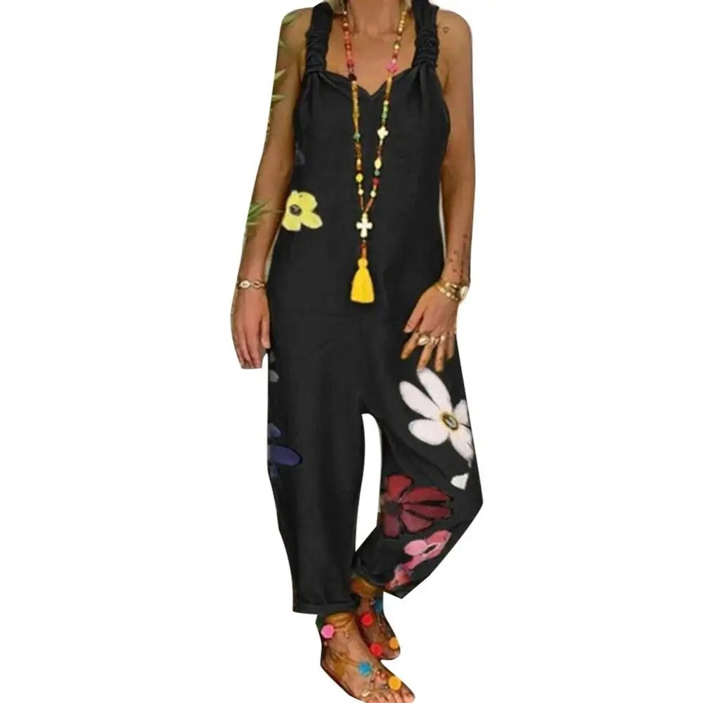 ๐ธ Boho Floral Print Black Jumpsuit