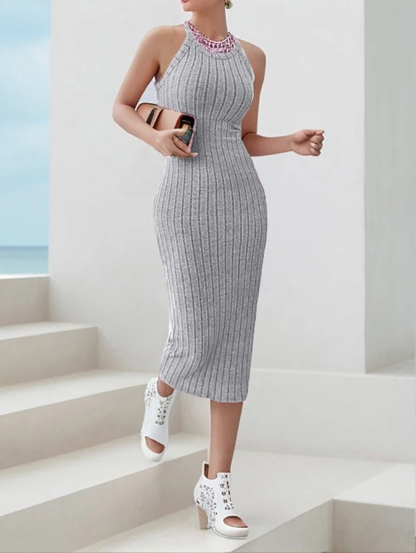 Women’s Slim Fit Halter Neck Bodycon Midi Dress