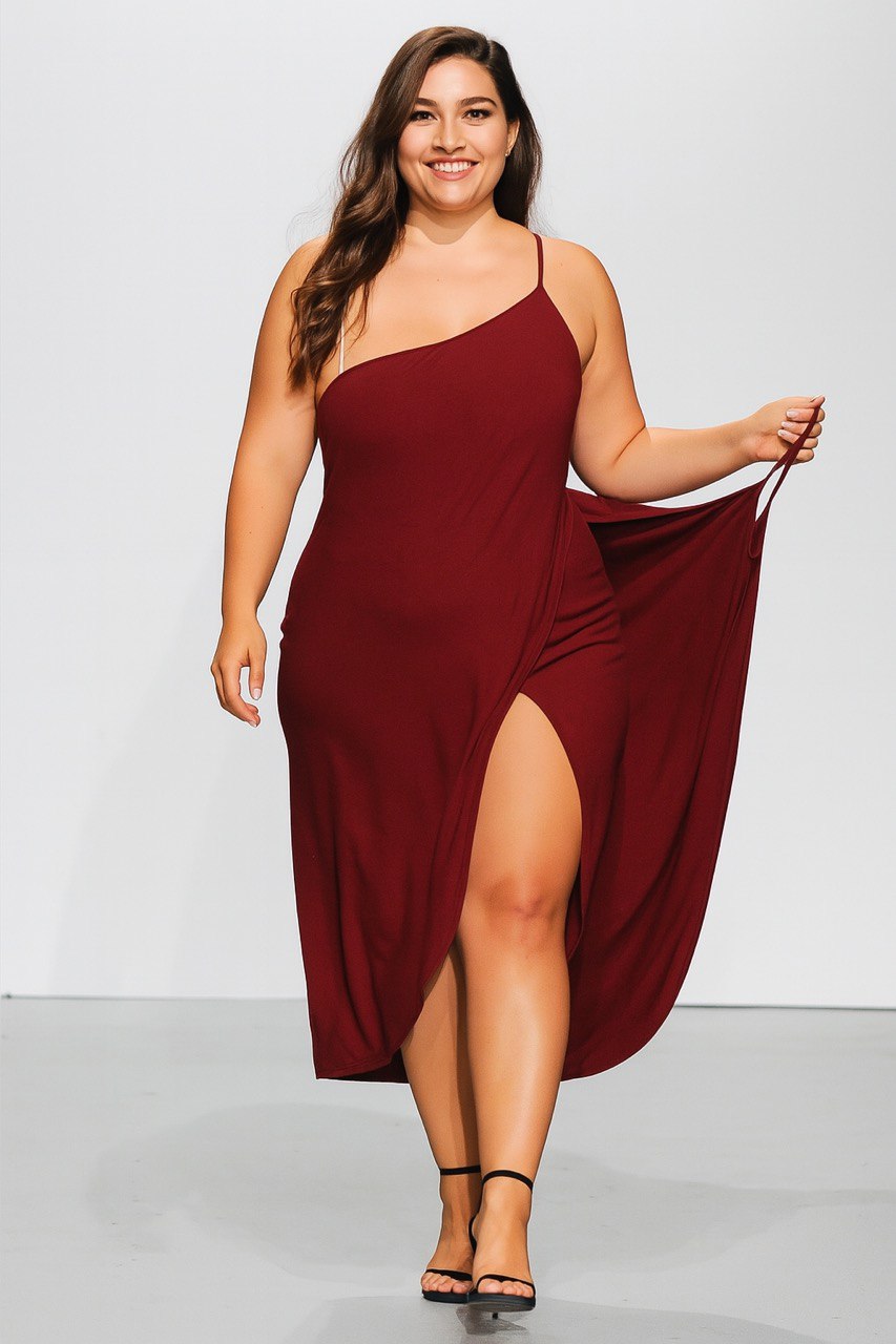 Elegant Burgundy Asymmetrical Beach Cover-Up Dress – Plus Size
