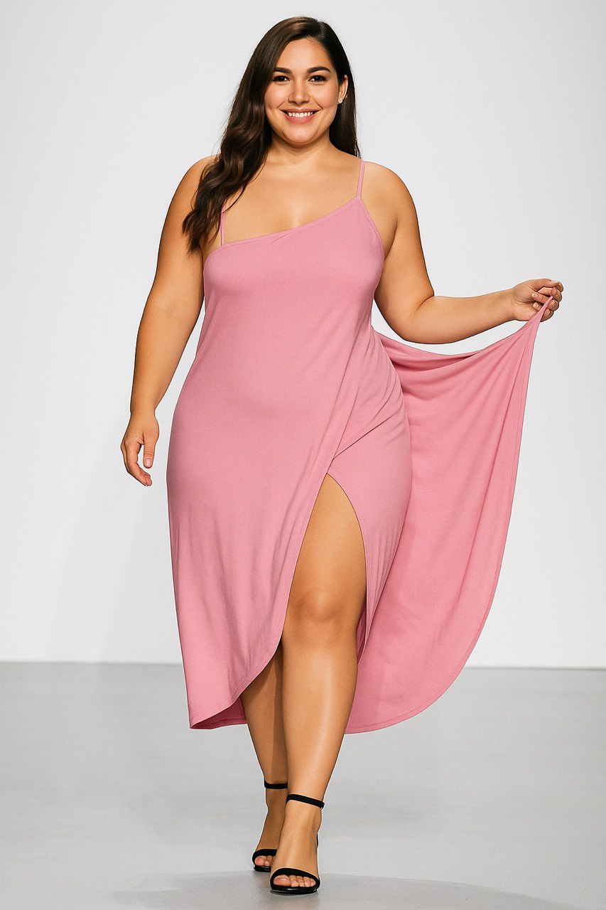 Elegant Burgundy Asymmetrical Beach Cover-Up Dress – Plus Size