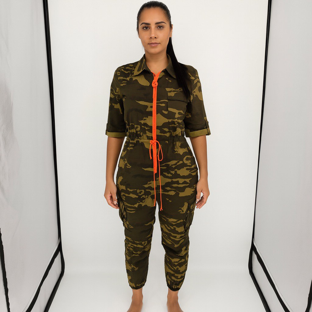 Bold Camo Chic Zip-Up Jumpsuit