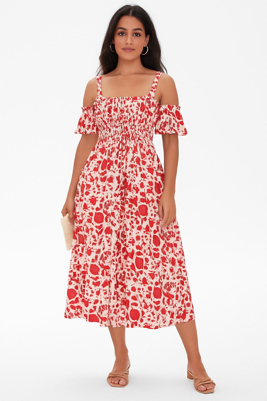 Summer Blossom Off-Shoulder Midi Dress