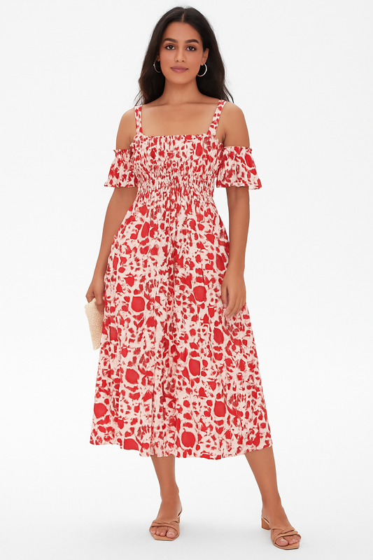 Summer Blossom Off-Shoulder Midi Dress