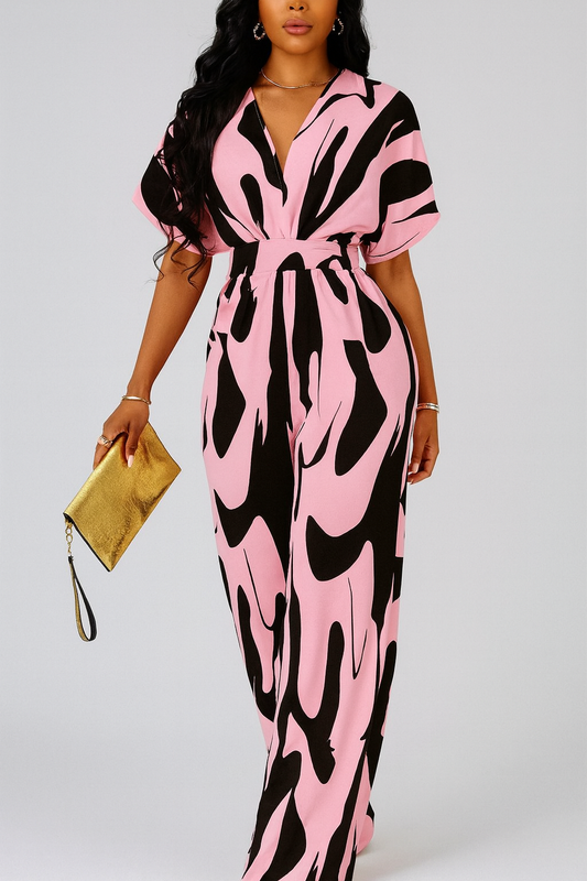 Chic V-Neck Abstract Pattern Jumpsuit