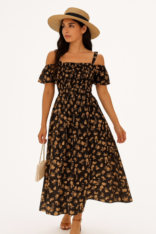 Midnight Floral Elegance Dress