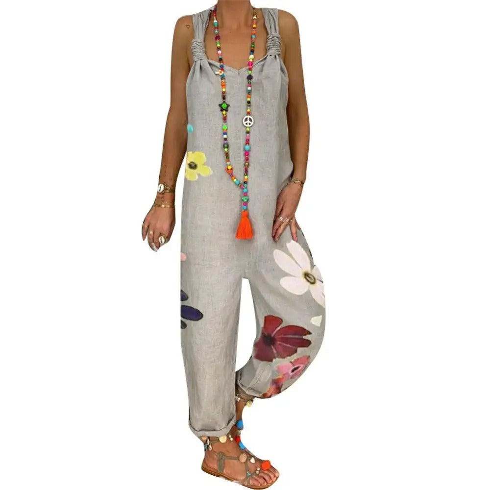 🌸 Boho Floral Print Black Jumpsuit