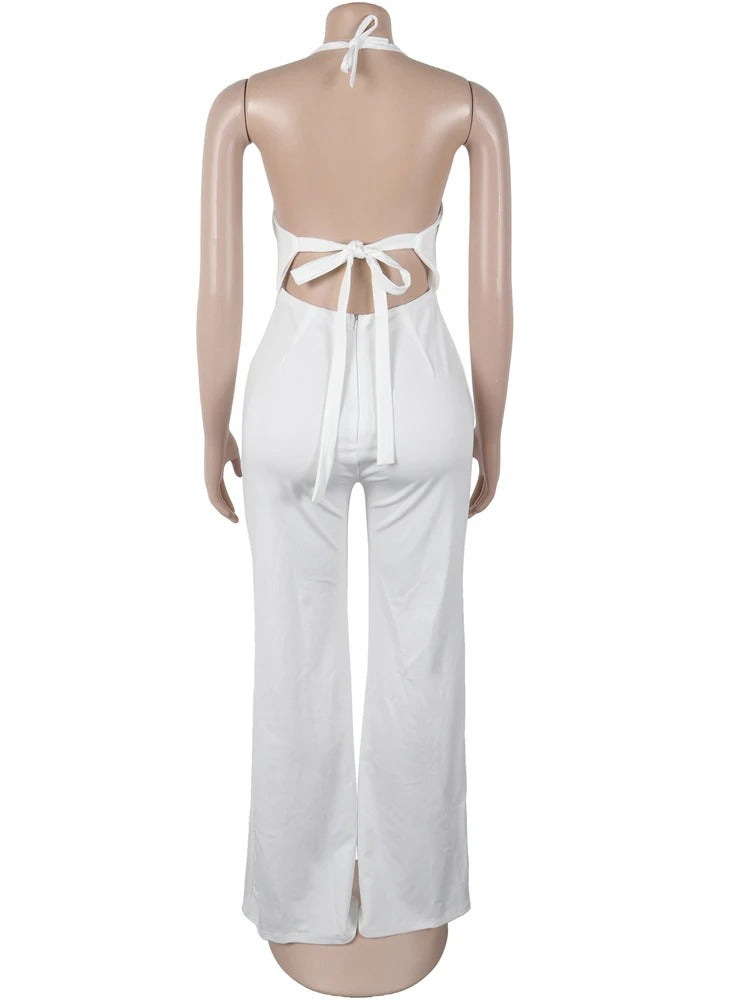 Chic Glamour White Halter Jumpsuit