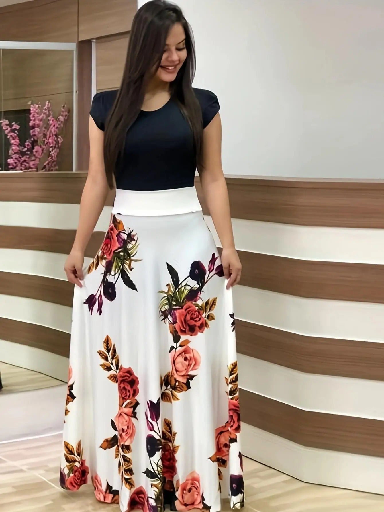 Graceful Pink and Red Floral Dress – Perfect for Summer Events