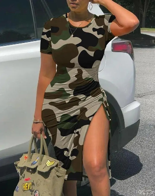 Army Glam Side Slit Dress