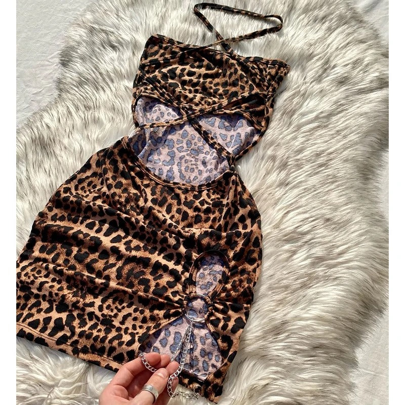 Wild Allure Leopard Cutout Mini Dress