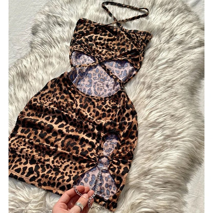 Wild Allure Leopard Cutout Mini Dress