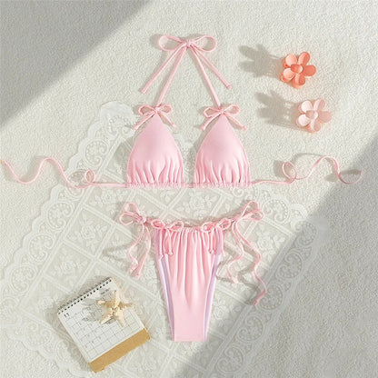 Cotton Candy Dream – Pink Ruched Triangle Bikini Set