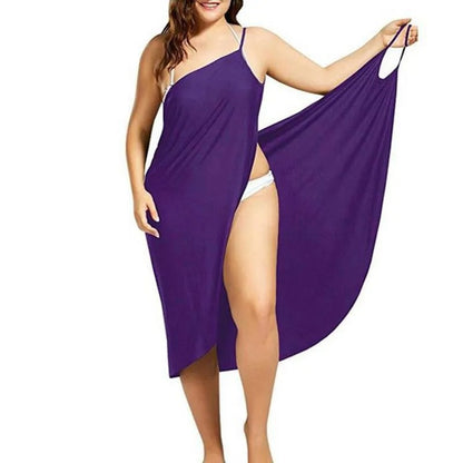 Elegant Burgundy Asymmetrical Beach Cover-Up Dress – Plus Size