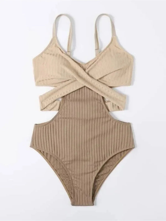 Sahara Chic Ribbed Cutout One-Piece