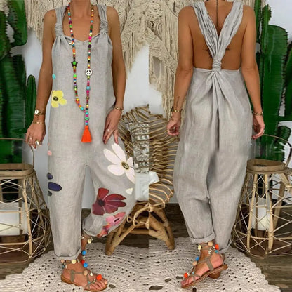 🌸 Boho Floral Print Black Jumpsuit