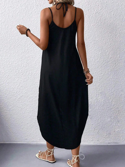 Boho Sun & Moon Halter Maxi Dress – Black