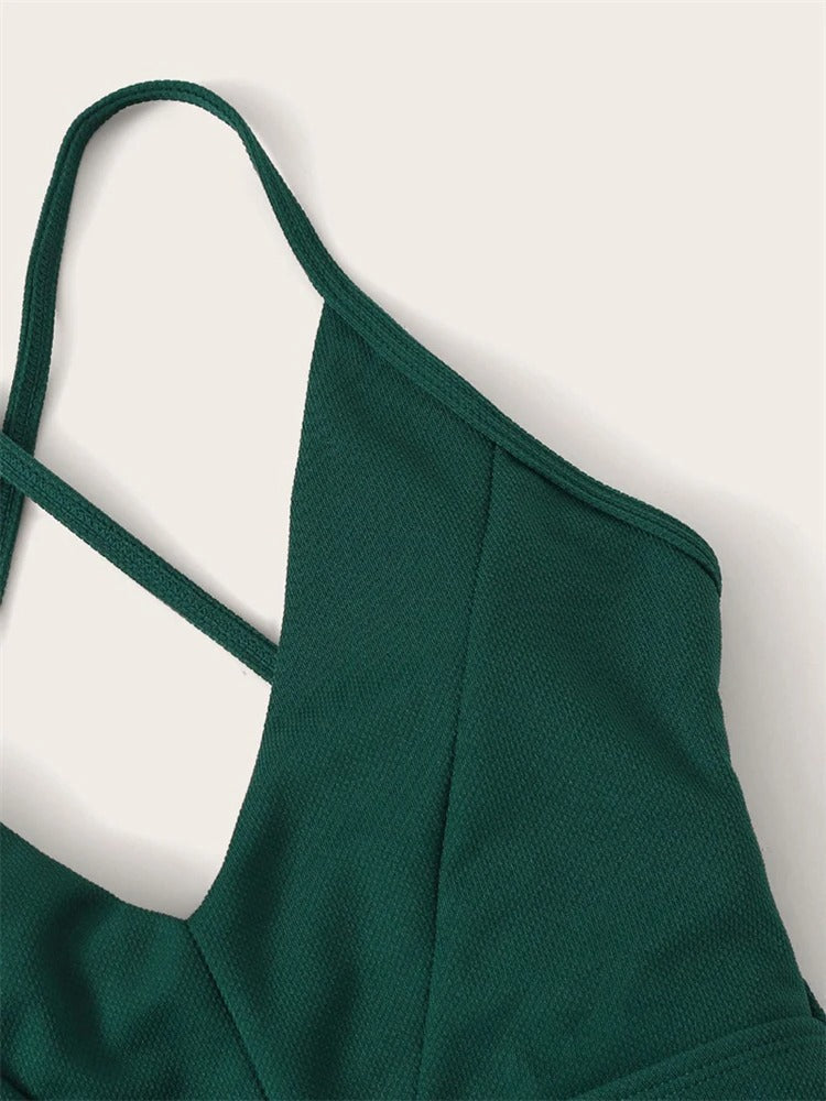 Emerald Elegance One-Piece Swimsuit – Deep V Crisscross