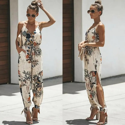 Elegant Floral Jumpsuit - Tropical Print