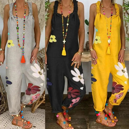 🌸 Boho Floral Print Black Jumpsuit