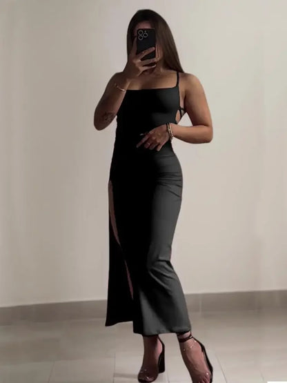 Crimson Seduction Backless Slit Dres