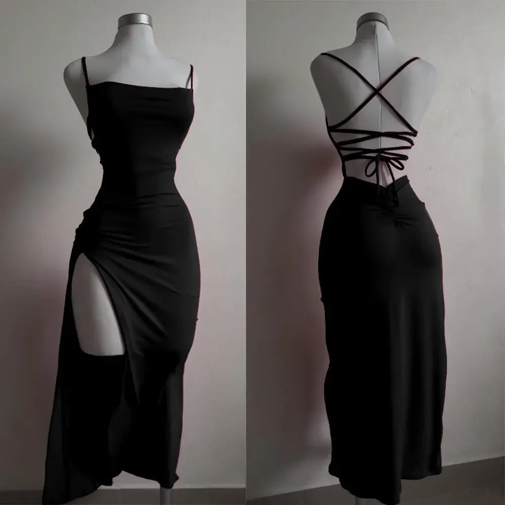 Crimson Seduction Backless Slit Dres
