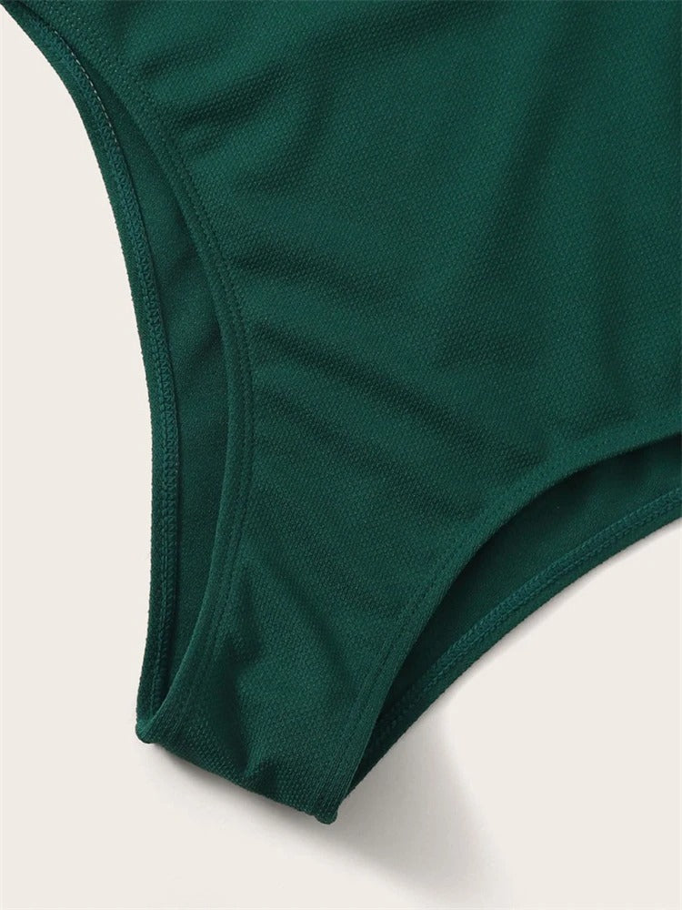 Emerald Elegance One-Piece Swimsuit – Deep V Crisscross
