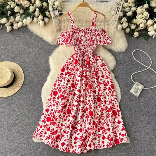 Summer Blossom Off-Shoulder Midi Dress