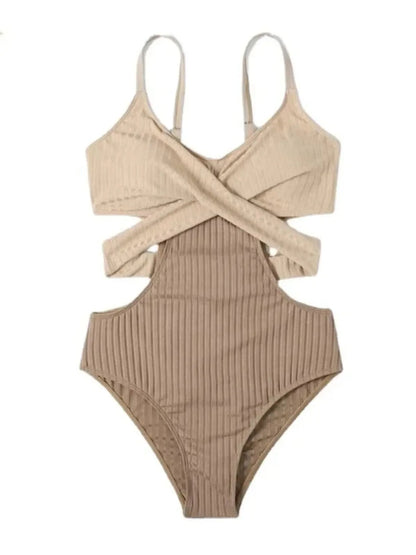 Sahara Chic Ribbed Cutout One-Piece