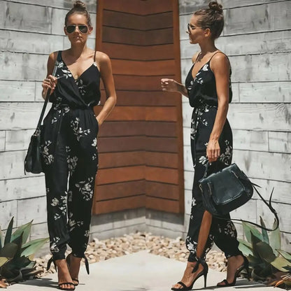 Elegant Floral Jumpsuit - Tropical Print