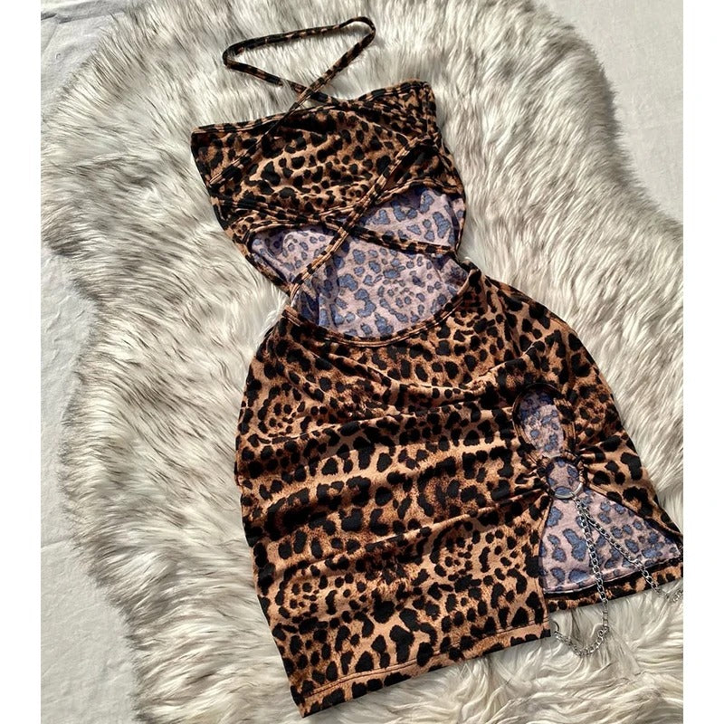 Wild Allure Leopard Cutout Mini Dress