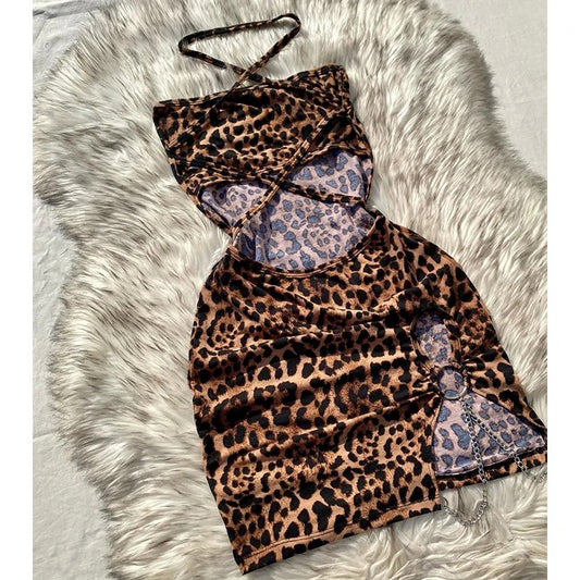 Wild Allure Leopard Cutout Mini Dress