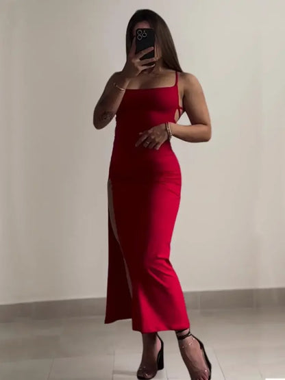 Crimson Seduction Backless Slit Dres
