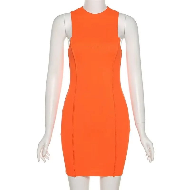 Radiant Sunset Sleeveless Bodycon Mini Dress – Bold & Chic Statement Wear