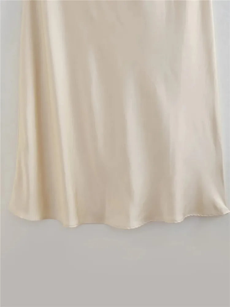 Timeless Ivory Satin Halter Gown with Romantic Rose Detail