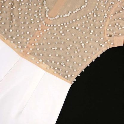 Pearl-Embellished Top & White Wide-Leg Pants