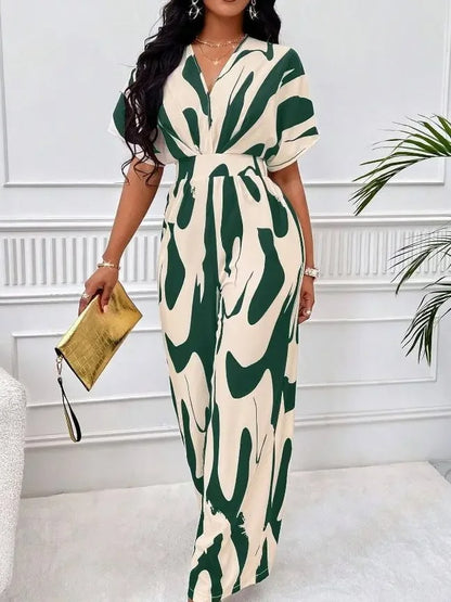 Chic V-Neck Abstract Pattern Jumpsuit
