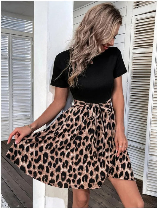 Leopard Charm Short-Sleeve Dress