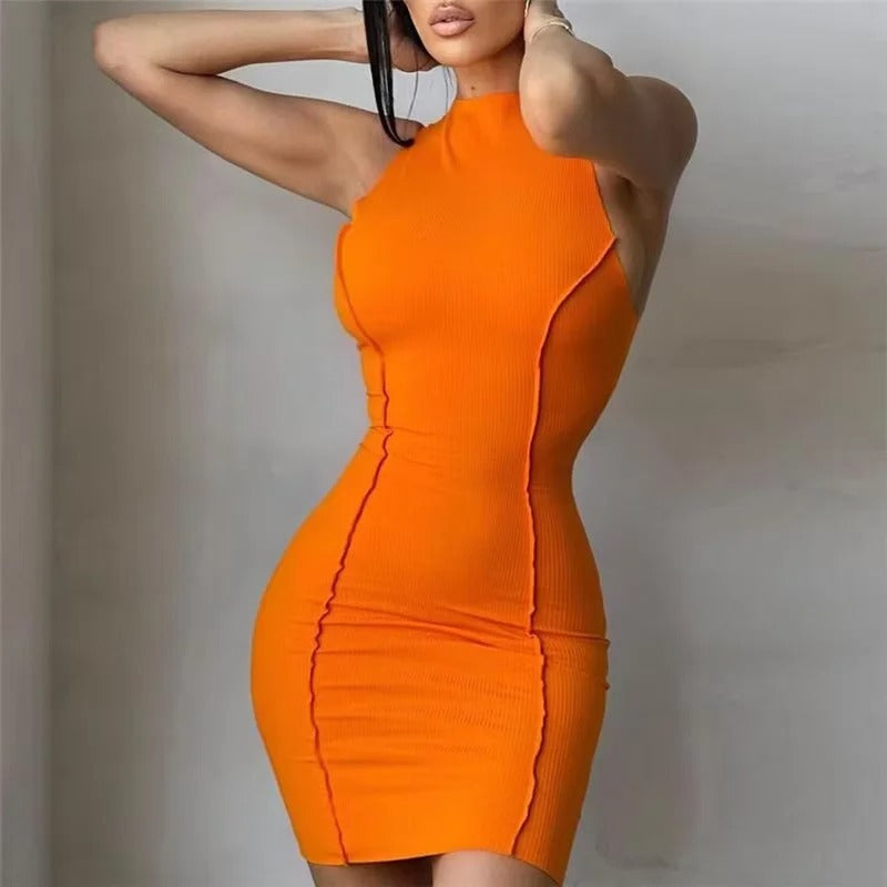 Radiant Sunset Sleeveless Bodycon Mini Dress – Bold & Chic Statement Wear