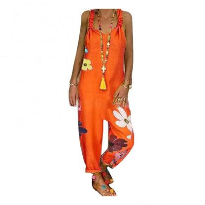 🌸 Boho Floral Print Black Jumpsuit